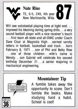 1993 West Virginia Mountaineers Program Cards #36 Nate Rine Back