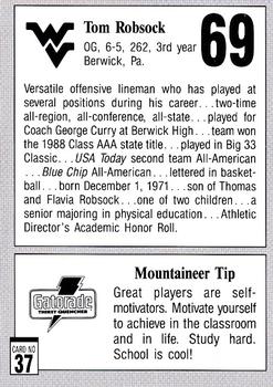 1993 West Virginia Mountaineers Program Cards #37 Tom Robsock Back
