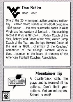 1993 West Virginia Mountaineers Program Cards #48 Don Nehlen Back