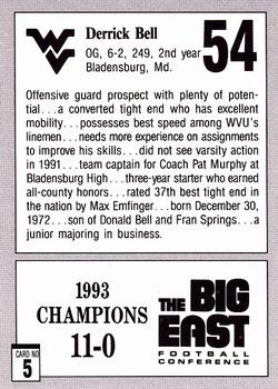 1993 West Virginia Mountaineers Big East Champions #5 Derrick Bell Back