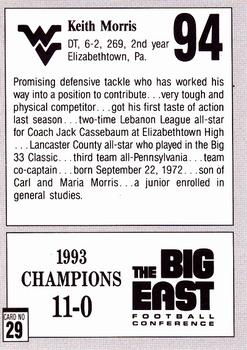 1993 West Virginia Mountaineers Big East Champions #29 Keith Morris Back