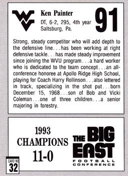 1993 West Virginia Mountaineers Big East Champions #32 Ken Painter Back