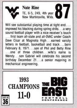 1993 West Virginia Mountaineers Big East Champions #36 Nate Rine Back