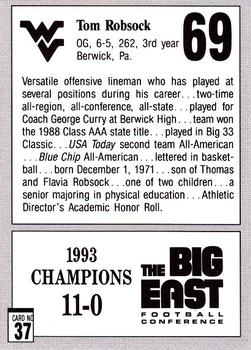 1993 West Virginia Mountaineers Big East Champions #37 Tom Robsock Back