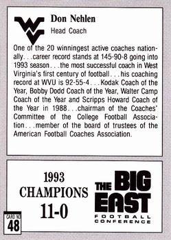 1993 West Virginia Mountaineers Big East Champions #48 Don Nehlen Back