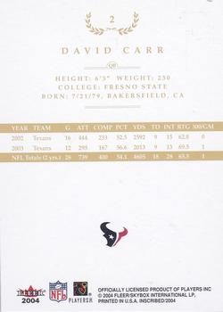 2004 Fleer Inscribed - Black Border Gold #2 David Carr Back