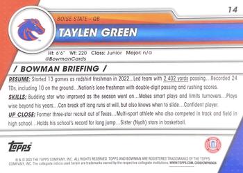 2023 Bowman University Chrome #14 Taylen Green Back