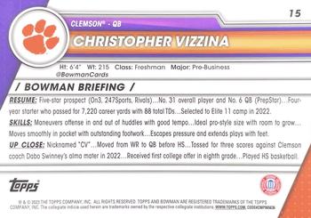 2023 Bowman University Chrome #15 Christopher Vizzina Back