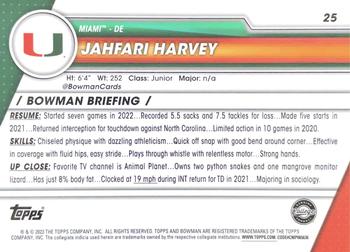 2023 Bowman University Chrome #25 Jahfari Harvey Back