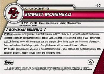 2023 Bowman University Chrome #40 Emmett Morehead Back