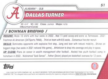2023 Bowman University Chrome #51 Dallas Turner Back