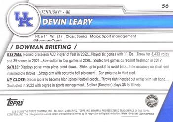 2023 Bowman University Chrome #56 Devin Leary Back