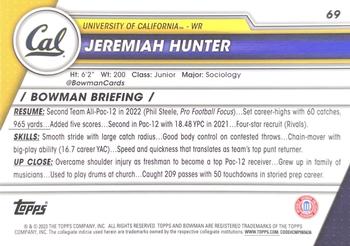 2023 Bowman University Chrome #69 Jeremiah Hunter Back