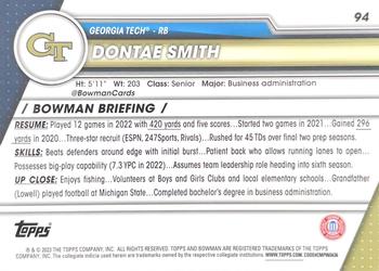 2023 Bowman University Chrome #94 Dontae Smith Back