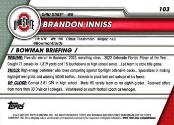 2023 Bowman University Chrome #103 Brandon Inniss Back