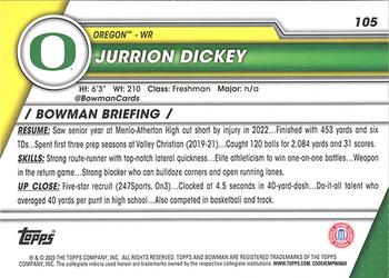 2023 Bowman University Chrome #105 Jurrion Dickey Back