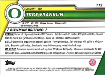 2023 Bowman University Chrome #112 Troy Franklin Back