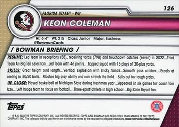 2023 Bowman University Chrome #126 Keon Coleman Back