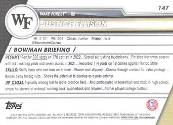 2023 Bowman University Chrome #147 Justice Ellison Back
