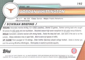 2023 Bowman University Chrome #192 Jordan Whittington Back