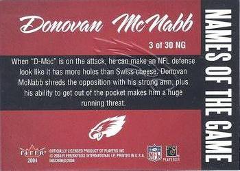 2004 Fleer Inscribed - Names of the Game #3 NG Donovan McNabb Back