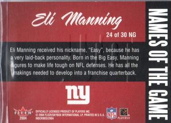 2004 Fleer Inscribed - Names of the Game #24 NG Eli Manning Back