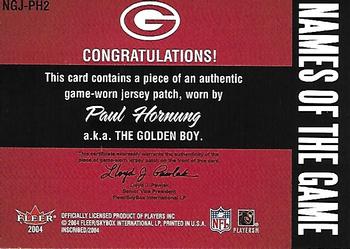 2004 Fleer Inscribed - Names of the Game Jersey Purple Patch #NGJ-PH2 Paul Hornung Back