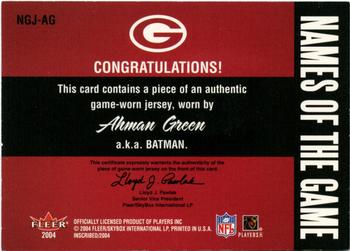 2004 Fleer Inscribed - Names of the Game Jersey Silver #NGJ-AG Ahman Green Back
