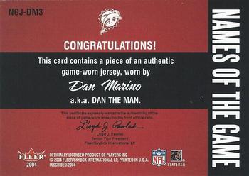 2004 Fleer Inscribed - Names of the Game Jersey Silver #NGJ-DM3 Dan Marino Back