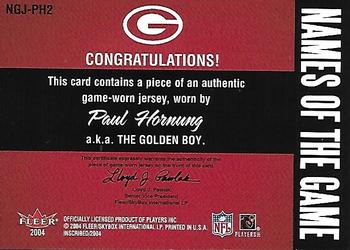 2004 Fleer Inscribed - Names of the Game Jersey Silver #NGJ-PH Paul Hornung Back