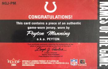 2004 Fleer Inscribed - Names of the Game Jersey Silver #NGJ-PM Peyton Manning Back