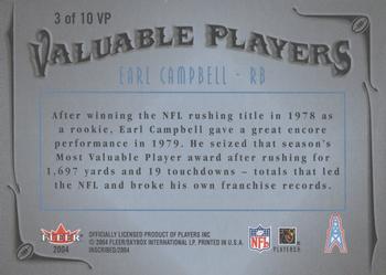 2004 Fleer Inscribed - Valuable Players #3 VP Earl Campbell Back