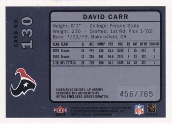 2004 Fleer Platinum - Jerseys #130 David Carr Back