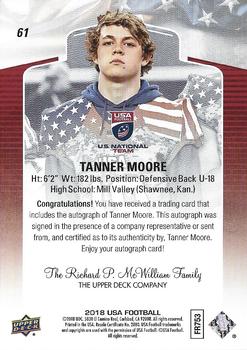 2018 Upper Deck USA Football Red Border - U-18 Autographs #61 Tanner Moore Back