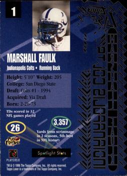 1996 Topps Laser #1 Marshall Faulk Back