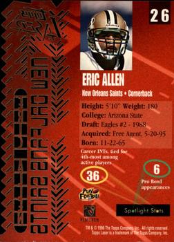 1996 Topps Laser #26 Eric Allen Back