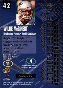 1996 Topps Laser #42 Willie McGinest Back