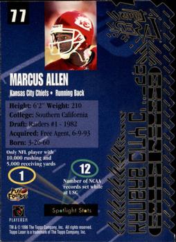 1996 Topps Laser #77 Marcus Allen Back