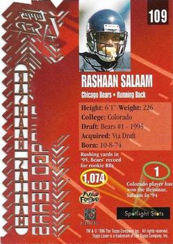 1996 Topps Laser #109 Rashaan Salaam Back
