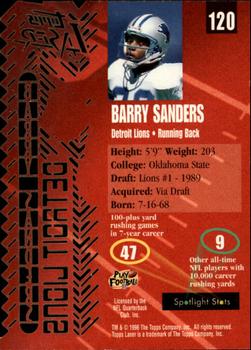 1996 Topps Laser #120 Barry Sanders Back