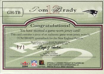 2004 Fleer Sweet Sigs - Gridiron Heroes Jersey Masterpiece NFL Logo #GH-TB Tom Brady Back