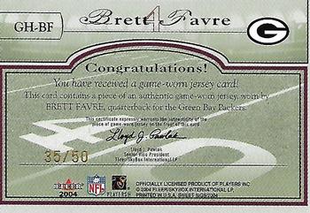 2004 Fleer Sweet Sigs - Gridiron Heroes Jersey Patches Gold #GH-BF Brett Favre Back