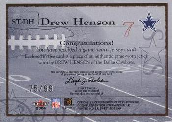 2004 Fleer Sweet Sigs - Sweet Stitches Jersey Silver #ST-DH Drew Henson Back
