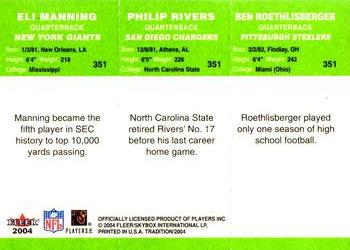 2004 Fleer Tradition - Green #351 Eli Manning / Philip Rivers / Ben Roethlisberger Back