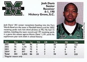 2004 Marshall Thundering Herd Fort Worth Bowl #NNO Josh Davis Back