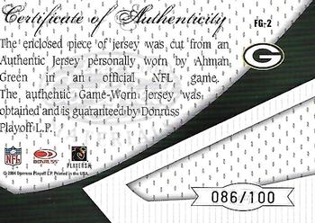 2004 Leaf Certified Materials - Fabric of the Game #FG-2 Ahman Green Back