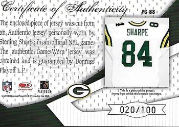 2004 Leaf Certified Materials - Fabric of the Game #FG-88 Sterling Sharpe Back