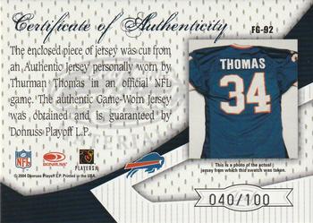 2004 Leaf Certified Materials - Fabric of the Game #FG-92 Thurman Thomas Back
