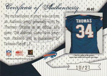 2004 Leaf Certified Materials - Fabric of the Game 21st Century #FG-92 Thurman Thomas Back