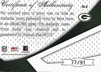 2004 Leaf Certified Materials - Fabric of the Game Debut Year #FG-9 Brett Favre Back